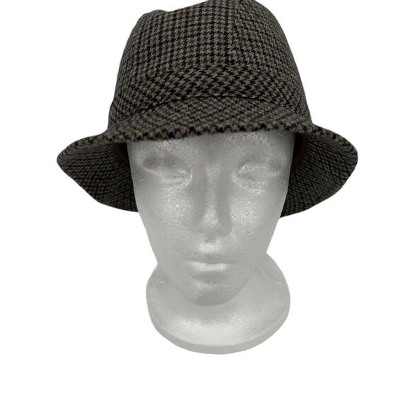 Vintage Exclusivity Benet Made in Italy Tan & Blue Houndstooth Wool Bucket Hat main image 12